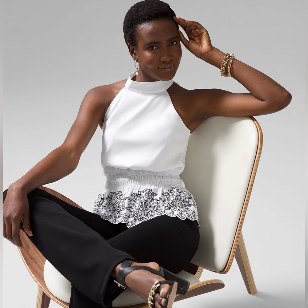 WHBM POPLIN CUT-OUT HALTER TOP - Picture 3 of 6